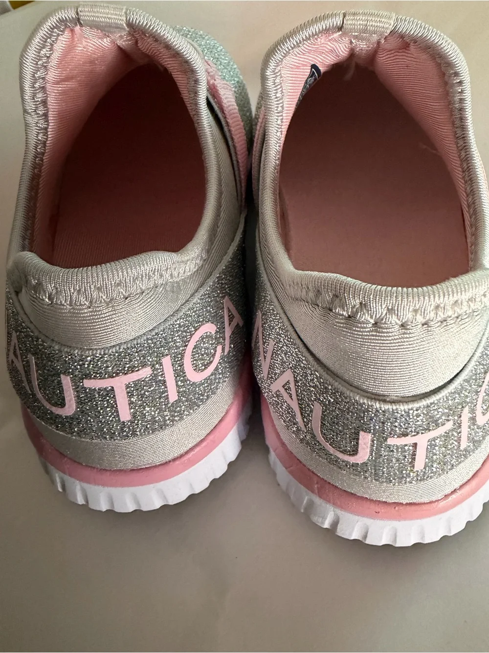 Nautica Silver Knit Sneakers with Pink Accents